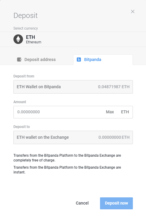Deposit from the Bitpanda platform directly