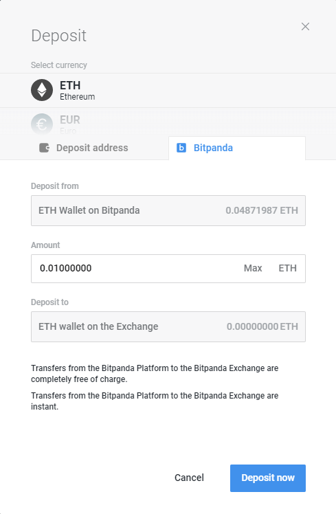 The depositing process via Bitpanda