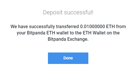 Message of successful deposit!